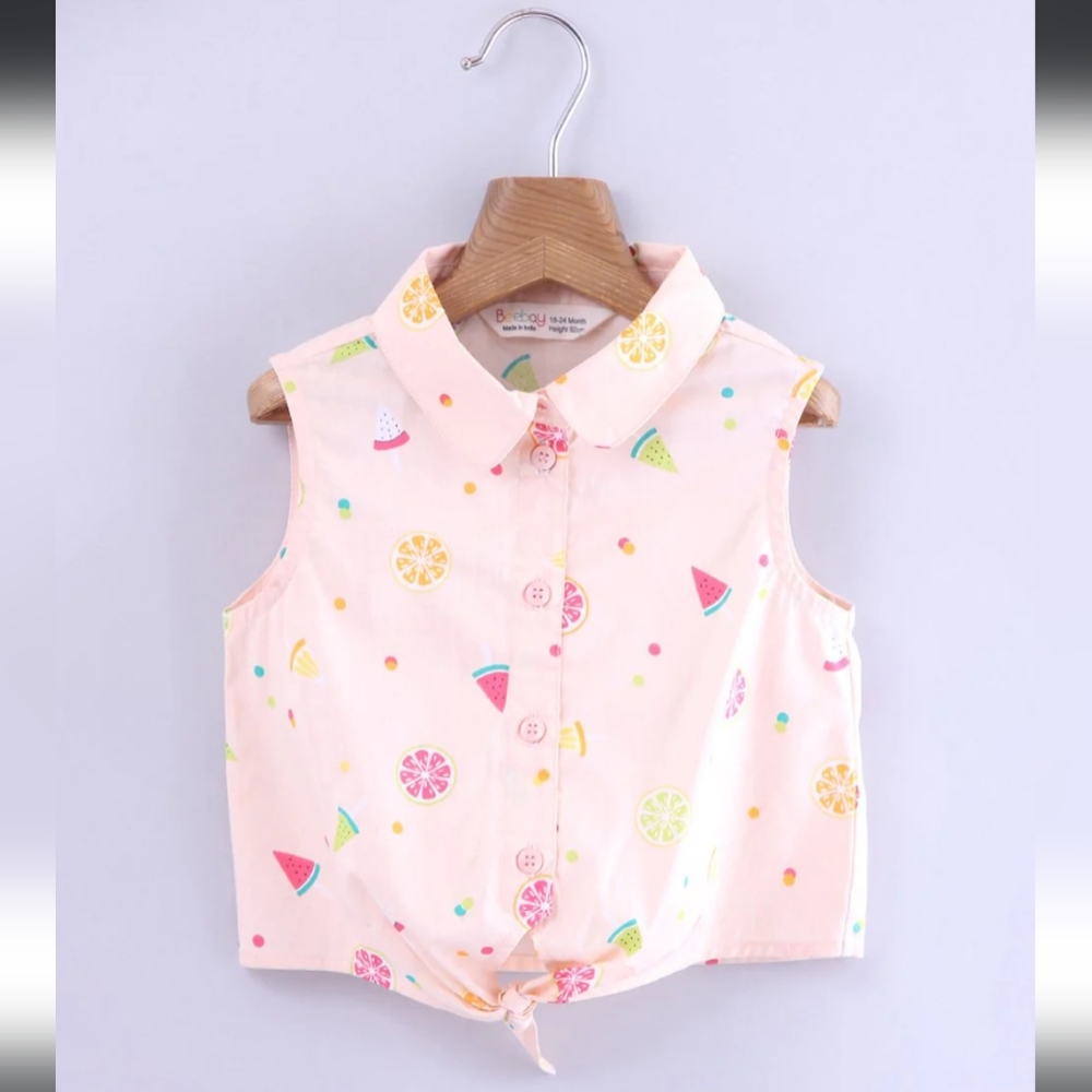 Beebay Girls Fruit Print Tie Front Sleeveless Top, Size 7 Years
